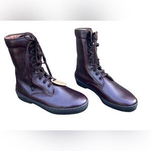 TOD’S Women Red Brown Leather Boots Lace up Ankle Sz 35 Vibram Sole